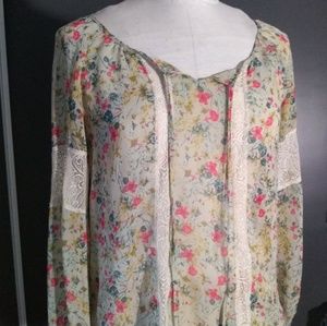 Sheer floral peasant top